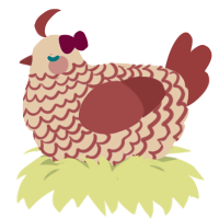 A cream and red chicken with a lace pattern
