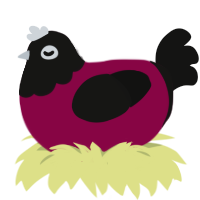 A maroon and black chicken with a head pattern