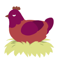 A red and wine chicken with a head pattern