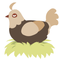 Beloved Chip, a bark and beige chicken with a head pattern