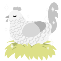 A white and silver chicken with a lace pattern