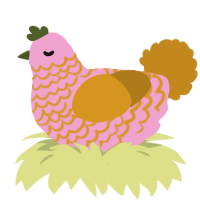 Merak, a pink and ochre chicken with a lace pattern