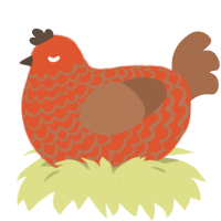 A vermilion and brown chicken with a lace pattern