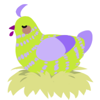 A lime and lilac chicken with a bar pattern