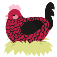 A crimson and sable chicken with a lace pattern