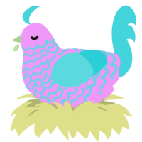 A lavender and aqua chicken with a lace pattern