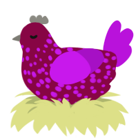 Blood Moon, a maroon and amethyst chicken with a speckle pattern
