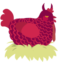 A maroon and crimson chicken with a lace pattern