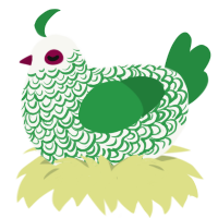 A white and viridian chicken with a double-lace pattern