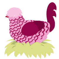 A pink and maroon chicken with a lace pattern