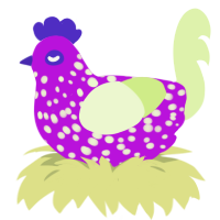 Dragonfruit, a amethyst and apple chicken with a speckle pattern