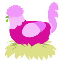 Cupcake, a fuchsia and lavender chicken with a head pattern