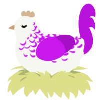 A white and amethyst chicken with a half-lace pattern
