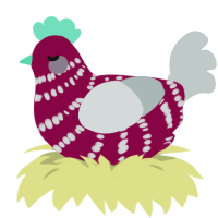 Mathilda, a maroon and silver chicken with a bar pattern