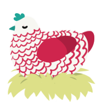 ornamental, a white and crimson chicken with a lace pattern