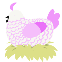 Palla, a white and lavender chicken with a lace pattern