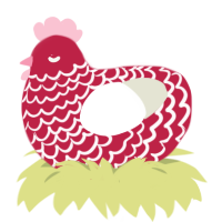 A crimson and white chicken with a lace pattern