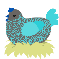 A grey and aqua chicken with a double-lace pattern