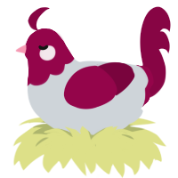 Valentine, a mist and maroon chicken with a head pattern