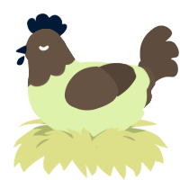 A apple and bark chicken with a head pattern