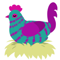A turquoise and plum chicken with a bar pattern