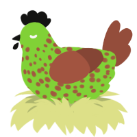 A grass and russet chicken with a speckle pattern