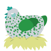 unwell, a mist and viridian chicken with a speckle pattern