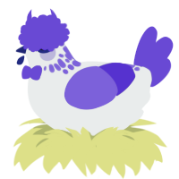 A silver and indigo chicken with a neck-speckle pattern