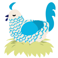 A cream and cerulean chicken with a lace pattern