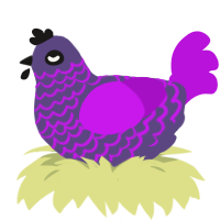 perpetually sad, a overcast and amethyst chicken with a lace pattern
