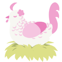 A white and pink chicken with a half-lace pattern