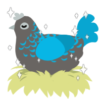 Pretty Eyes, a grey and cerulean chicken with a half-lace pattern