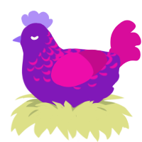 Pinkla, a violet and fuchsia chicken with a half-lace pattern