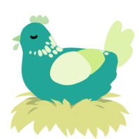 A turquoise and apple chicken with a neck-speckle pattern