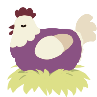 Jellybean, a violet and beige chicken with a head pattern