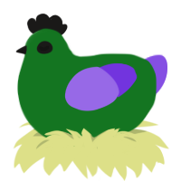 A leaf and blurple chicken