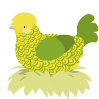 Lymade, a yellow and chartreuse chicken with a double-lace pattern