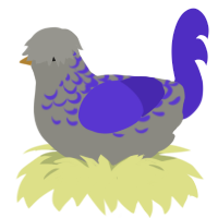 A ash and indigo chicken with a half-lace pattern