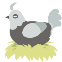 Android, a grey and silver chicken with a head pattern