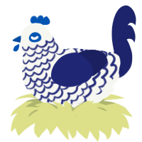 Prototype, a white and navy chicken with a lace pattern