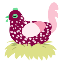 A maroon and rose chicken with a speckle pattern