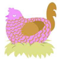 A lavender and gold chicken with a lace pattern