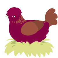 A maroon and russet chicken with a neck-speckle pattern