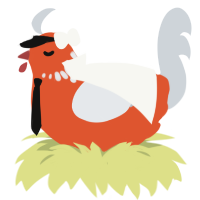 Adachi Rei, a vermilion and mist chicken with a neck-speckle pattern