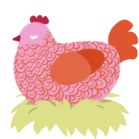 valentines, a pink and vermilion chicken with a double-lace pattern
