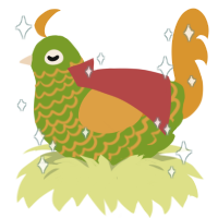 A chartreuse and orange chicken with a lace pattern