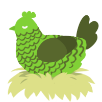 GreenBean, a grass and olive chicken with a lace pattern