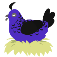 Deceased, a indigo and black chicken with a half-lace pattern