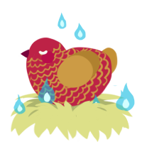 A crimson and gold chicken with a lace pattern