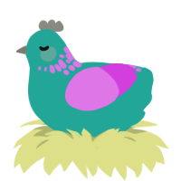 free, a turquoise and orchid chicken with a neck-speckle pattern
